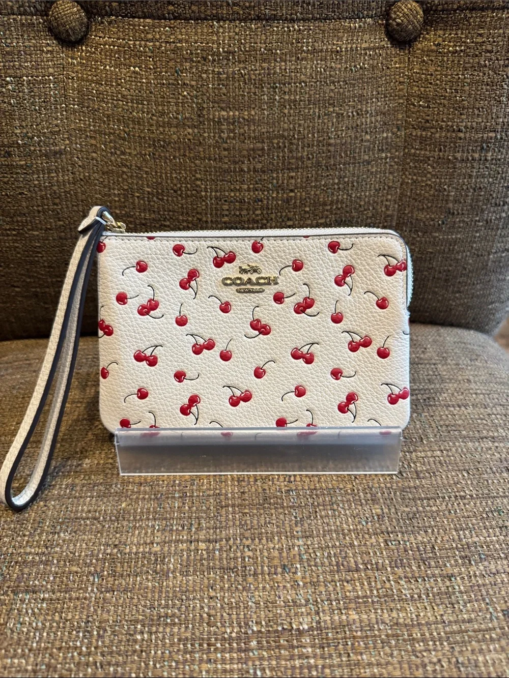 Coach cherry print corner zip wristlet wallet NWT